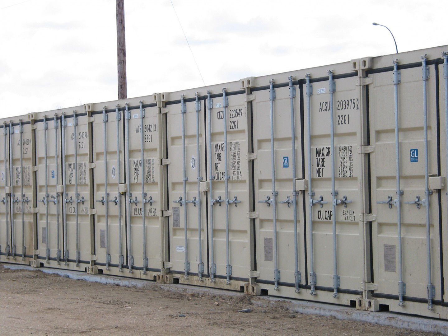 Row of sea storage containers at Stor All